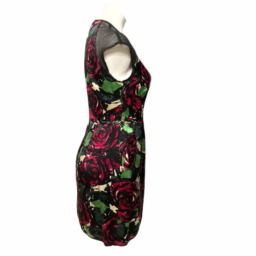 NWT Nanette Lepore Daring Rose Silk Sheath Mini Dress Sheer Mesh Panels Floral 8 - Picture 3 of 12